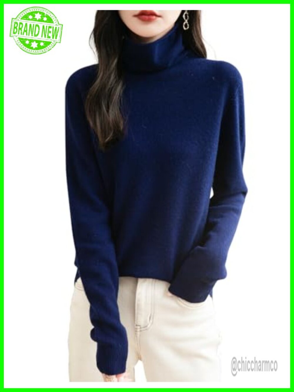 Merino Wool Sweater Turtleneck Seamless Knitted Pullover Long Sleeve